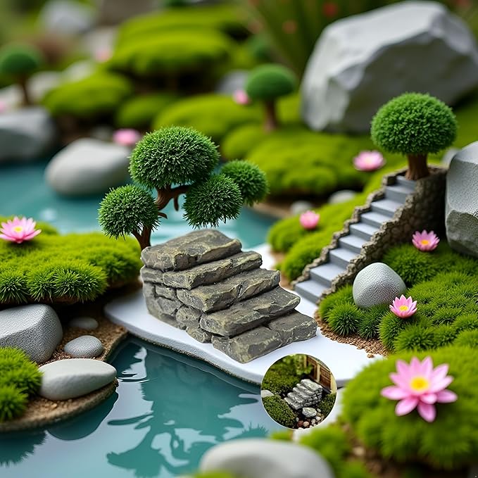 1Pc Miniature Resin Bridge Stair Stone Straight Bridge Stairs Steps Garden Fairy Ornament Flower Pot Plant Micro Landscaping Decor Bonsai Craft Straight Stairs Outdoor Garden Sculptures and Statues