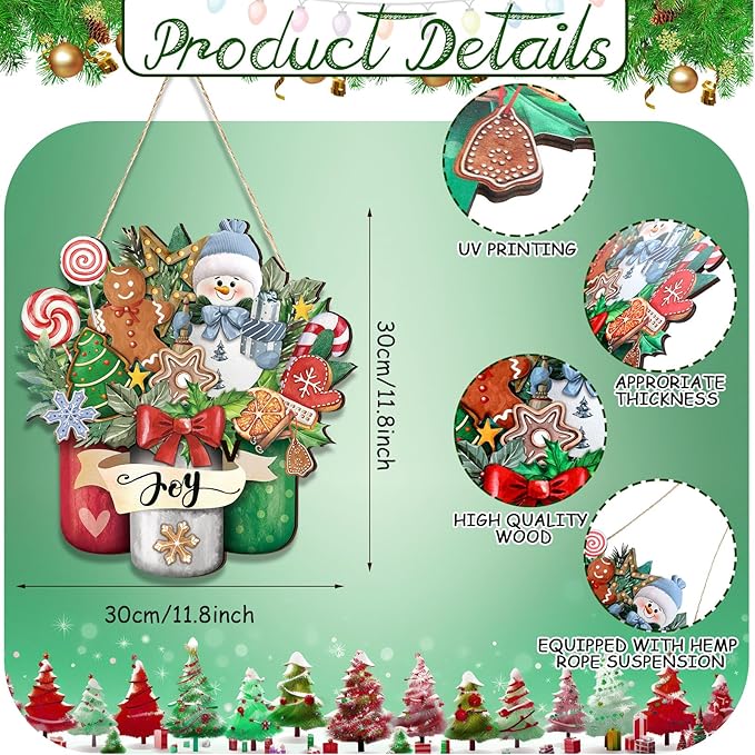 Boao Christmas Door Sign Decor Snowman Door Hanger Wreath Decoration Winter Wood Sign for Xmas Winter Holidays Front Porch Home Kitchen Wall Decor