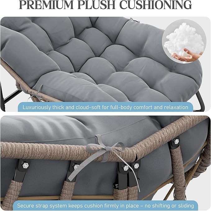 Fancyango Oversized Egg Rocking Chair for Indoor/Outdoor – All-Weather Wicker Rattan Lounge Chair with Cushion, Patio Rocker for Porch, Garden, or Balcony (Grey, 37''Dx37.4''Wx31.5''H)