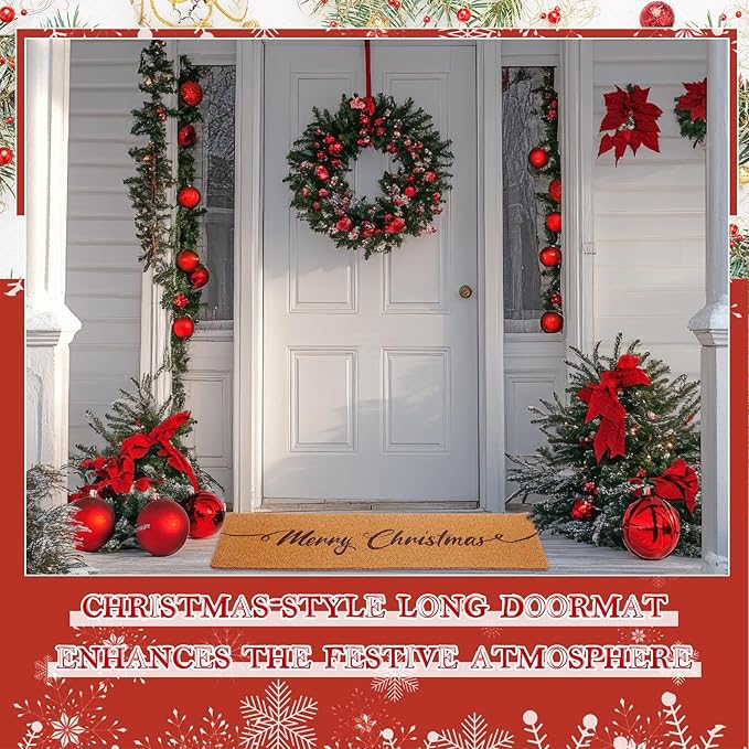 Long Doormat 48''x16'' Front Door Mat for Entrance Inside Outdoor Large Decorative Door Rug Welcome Mat for Outside Home Entry(Merry Christmas,Yellow)