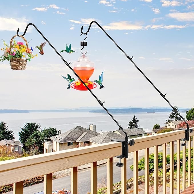 DAEHUI Deck Bird Feeder Hanger with 3in Clamp for Railing 41 Inch Bird Feeder Pole 360 Degree Swivel Plant Hooks for Hanging Baskets Wind Chime Lantern (2 Packs-3In Clamp Deck Hook)