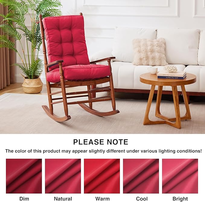 Rocking Chair Cushion, Waterproof and Fade-Resistant Patio Chair Cushions, Tufted Chair Pads for Rocker Furniture, 17x17 Inch, Indoor/Outdoor Seat Cushions with Ties, Burgundy