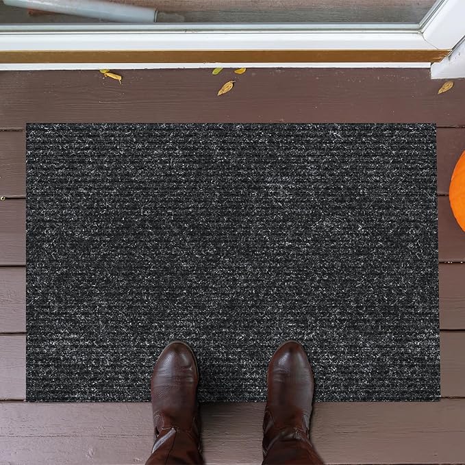 Ottomanson Front Door Mat – Non Slip Scraper Mud Mat for High Traffic Entryways, RV & Patio – Dirt Trapping and Durable for Indoor & Outdoor Use – 2'7" x 3' – Black
