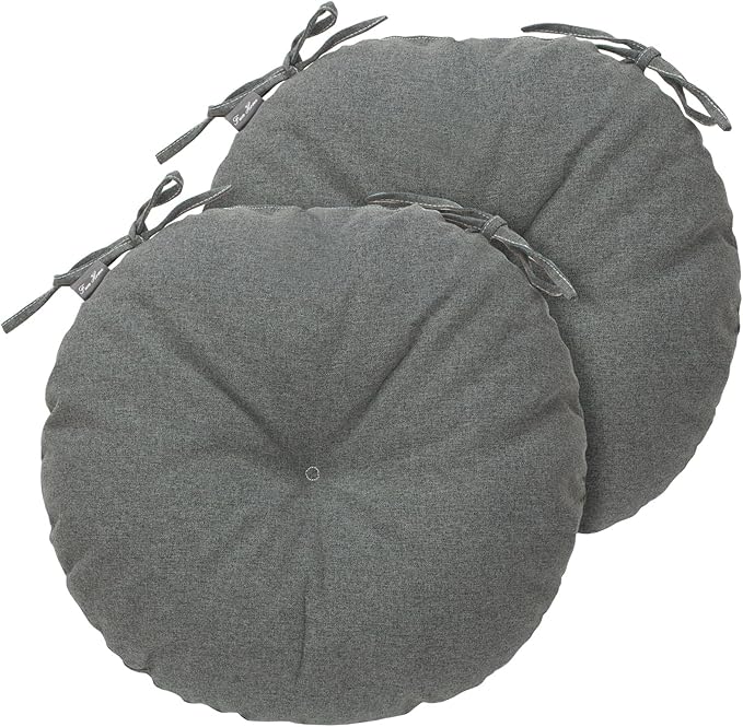 Bistro Chair Cushions 15 inch,Set of 2,Tufted Round Chair Cushions with Ties,15"x15"x4",Water Resistant Round Seat Cushion for Barstool Chairs,Patio Garden Kitchen Outdoor Furniture(Dark Gray)