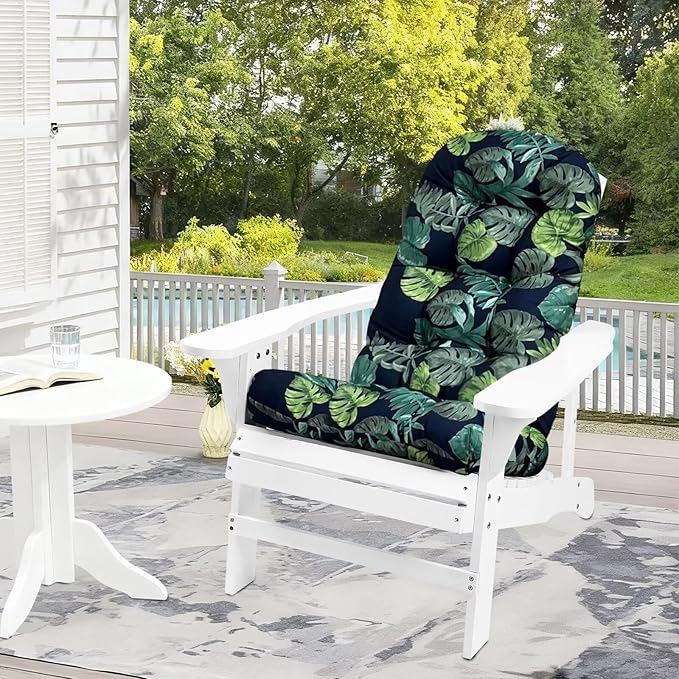 Outdoor Adirondack Chair Cushions Floral Waterproof High Back Patio Lounge Cushion with Ties Band for Indoor Outdoor Furniture 43"*20"*3.9" Navy Floral