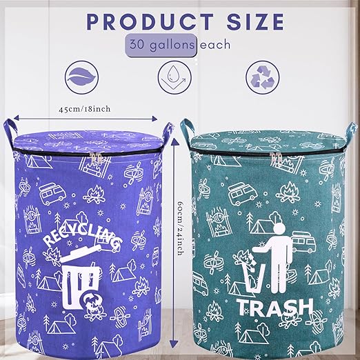 1 Pcs 30 Gallon Collapsible Trash Can Portable Waterproof Reusable with Zippered Lid for RV's, Camping, Recycling, Yard Waste, Leaf Bag, Children Toy Bin, Hiking, Travel，Weeds Basket