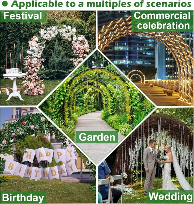 Queension Extra Large Garden Arch 7.2Ft Wide 9.2Ft High, Wedding Arch for Ceremony, Outdoor Garden Trellis for Climbing Plant, Metal Balloon Arches Backdrop Stand with Prongs Base, Black