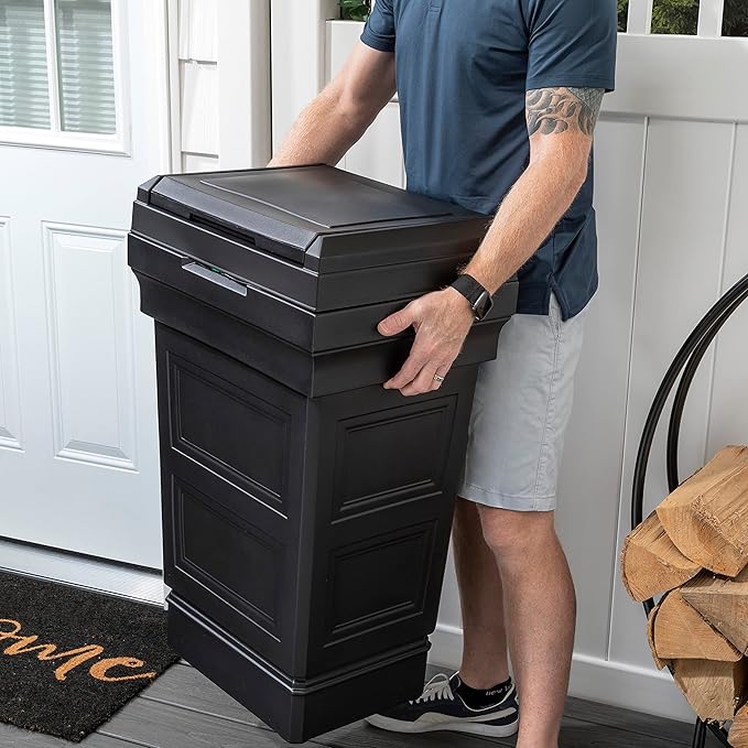 Step2 Atherton Large Garbage Container, Indoor/Outdoor Trash Can with Lid, Weather Resistant, Made of Durable Plastic, Weather-Resistant, Onyx Black