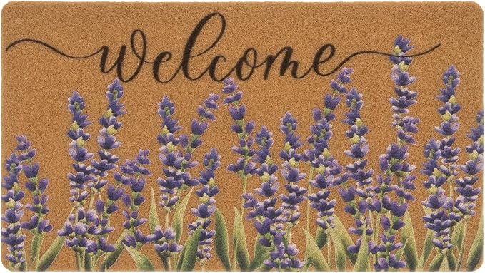 Lavender-Welcome-Doormat for Indoor Outdoor Entrance Floral-Spring-Summer-Door-Mats Non Slip Coir Seasonal Doormat 17 x 29 Inches