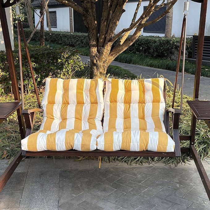 High Back Chair Cushions Set of 2, Adirondack Chair Cushion with Waterproof, Rocking Chair Cushion for Outdoor Patio, Garden Porch 45”x 22”x 4 (2, Yellow and White)