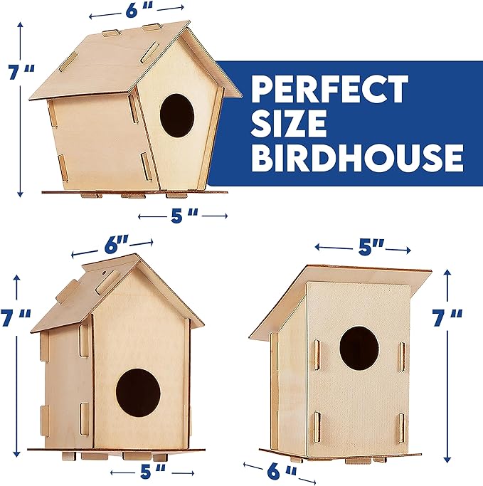 12 DIY Bird House Kits For Children to Build - Wood Birdhouse for Kids to Paint - Unfinished Bird Houses for Kids - Wood Craft Project Kits - Wooden Arts & Craft for Girls & Boys - Classroom Activity