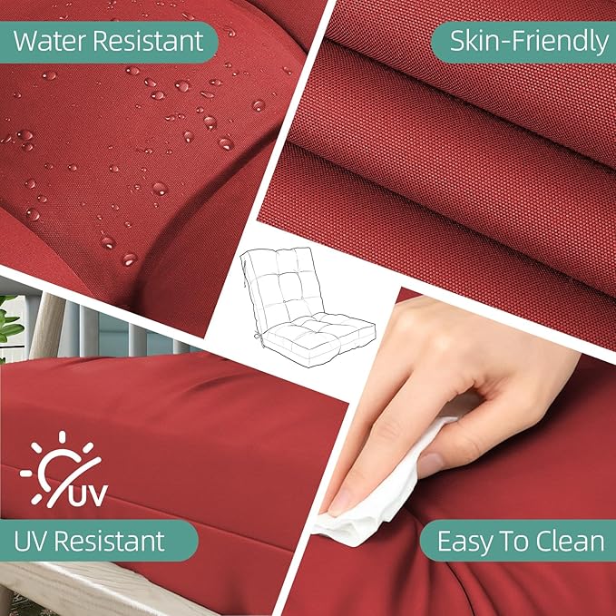 Outdoor Chair Cushion, 42x21x4 Inch Patio Cushions for Dining/Rocking Chairs, High Back Soft Seat Pad with Ties, Indoor Outside Use, Fade-Resistant & Waterproof, Red