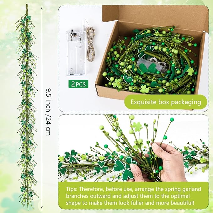 6.5 Ft St.Patrick's Day Garland Lucky Shamrock Vine Wreath Artificial Green Clover St Patrick's Day Hanging Wreath Garland for Front Door Arch Wall Irish Festival Party Decoration