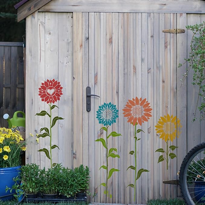 Large Flower Stencils for Painting - Giant Sunflower Stencils for Painting on Wood Wall Fence Garden Floral Paint Template