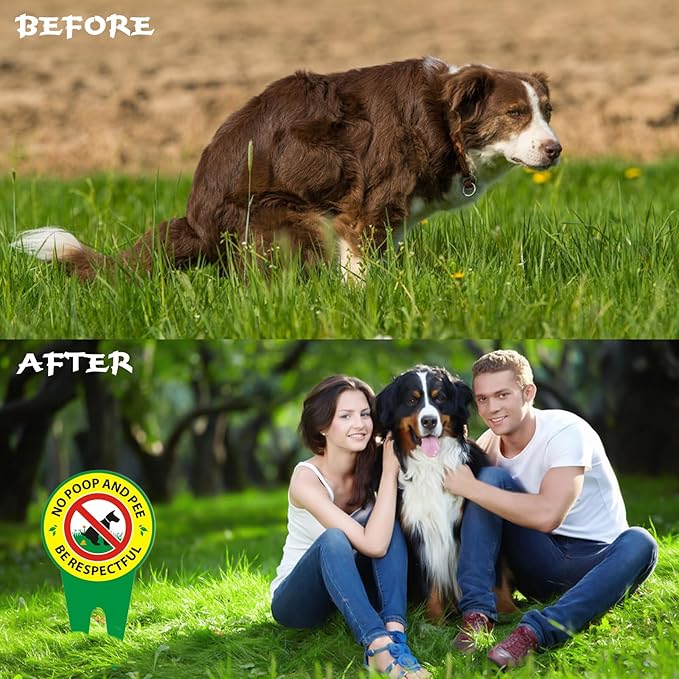 No Dog Poop Signs 2 Pack - Aluminum High Temperature Resistance - Prevent Pets from Pooping and Peeing on Beautiful Lawn/Patio/Yard/Garden - Be Respectful/No Poop And Pee, Double Sided 11.8 x 5.9