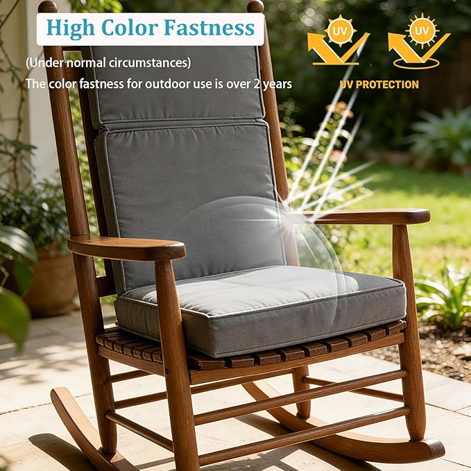 2 Pieces High Back Patio Chair Cushions, Fade Resistant Outdoor Rocking Chair Cushions, Office Chair Back Support Cushion (Dark Gray, Seat (21''x21''x3'')+Backrest (21''x28''x3''))
