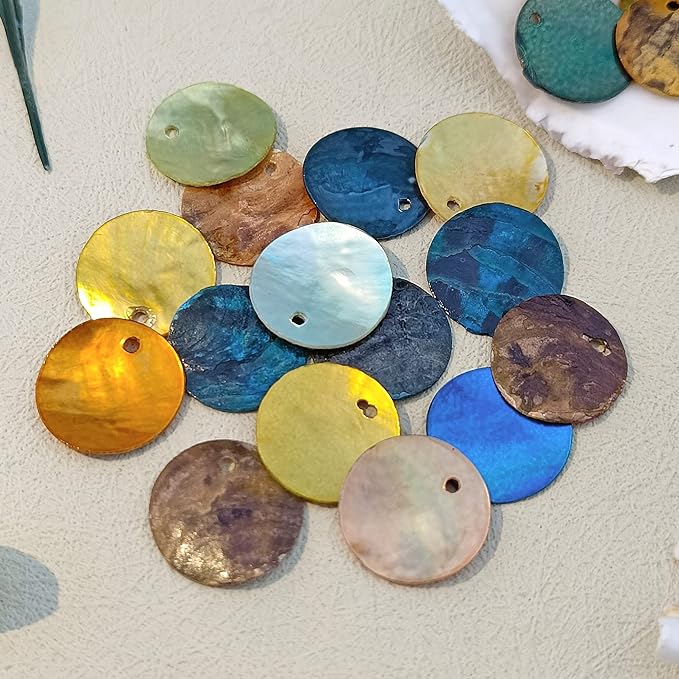 Firstmeet Shell Beads 240pcs Natural 12mm Flat Round Mussel Shell Coin Drop Charm Beads with Iridescent Back for Handcraft Jewelry Making(DIY-1023-Forest Mix-12)