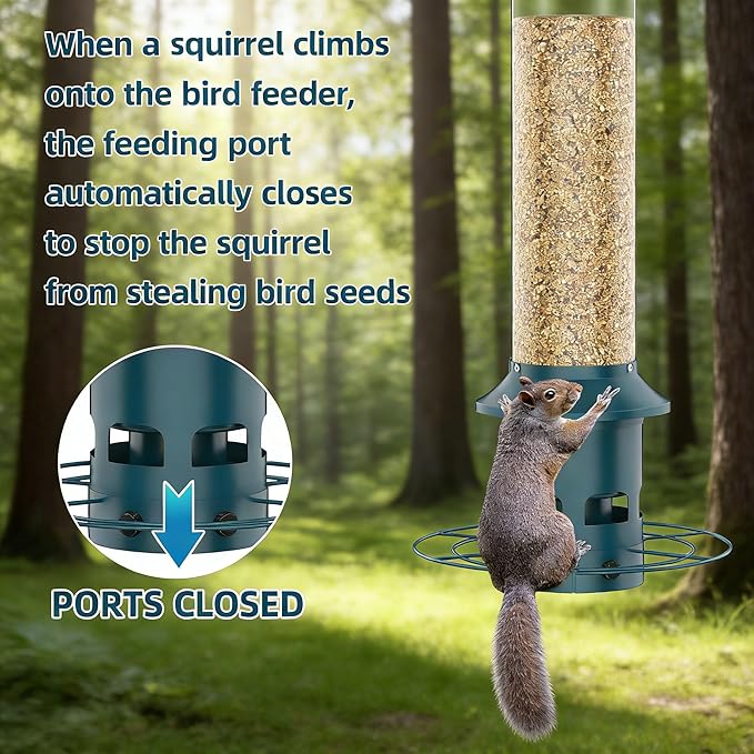 Metal Squirrel Proof Bird Feeders for Outdoors Hanging 4.0 LB Large Capacity,Easily Beat Squirrels,Easy to Clean and Fill,Waterproof,Attracting Finch,Cardinal,Chickadee,Christmas Birds Gifts