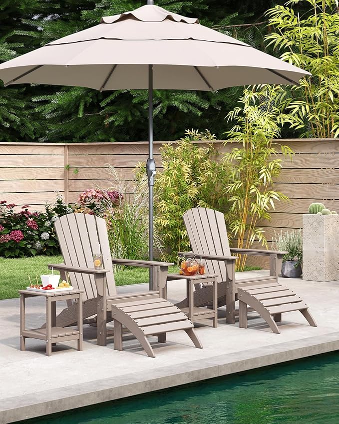 BRIOPAWS Adirondack-Chairs-Set of 2 | Wood Grain | Fire Pit Chair | Oversized | HDPE Plastic | Weather Resistant | for Deck Outdoor Poolside Campfire