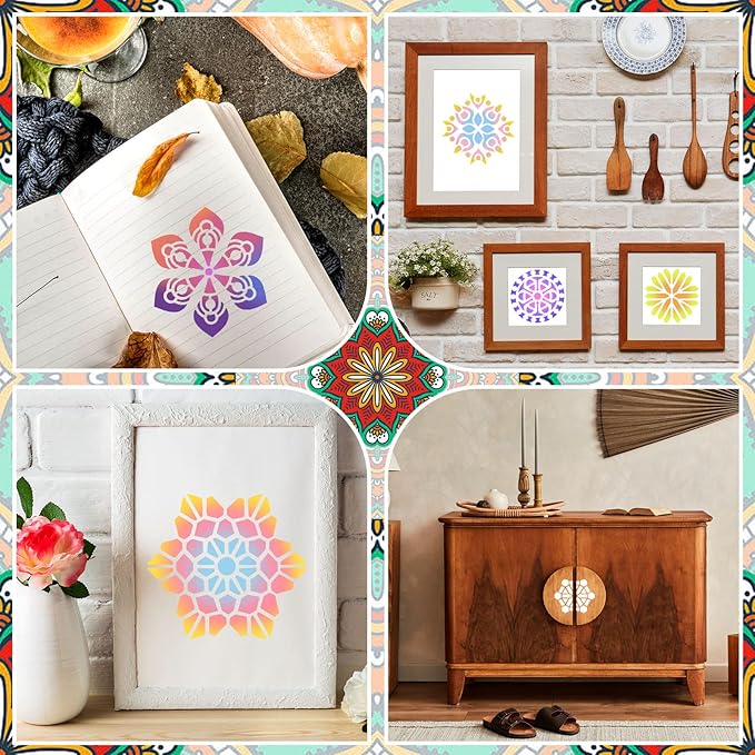 80 Pieces Mandala Stencils for Painting 3 x 3 Inch Mandala Painting Craft Stencils Reusable Templates for Wood Rocks Furniture Wall Floor DIY Art Projects Fabric Tile
