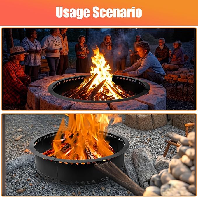 Outdoor Smokeless Fire Pit Ring 31 inch, Metal Steel Firepit Ring Insert Round Firepit Ring for Outside Wood Burning DIY Fire Pits Outdoor Fire Place for Camping Garden Patio Backyard