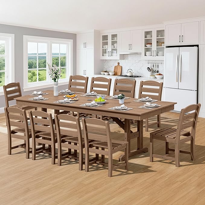 SERWALL Outdoor Dining Table, 84" Rectangular Dining Table for 6-10 Person, All Weather HDPE Outdoor Furniture for Backyard, Garden, Brown