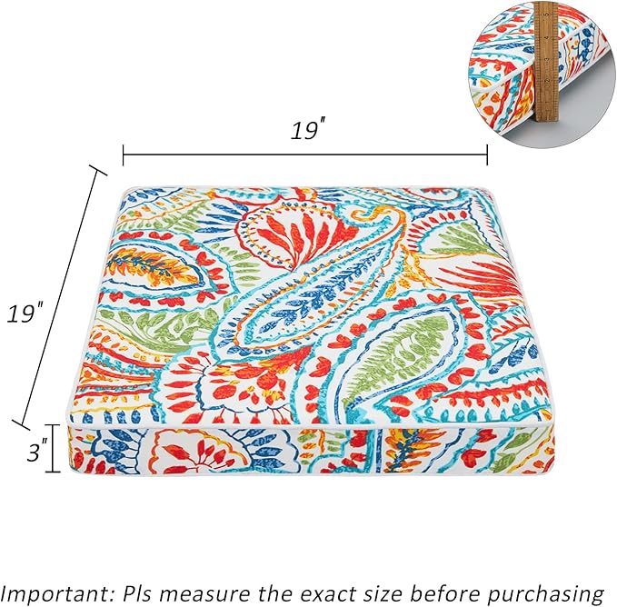 JMGBird Outdoor Patio Chair Cushions 19x19 Inch Set of 2 - Waterproof Square Seat Cushions with Ties for Garden Furniture, Weather Resistant Patio Cushions with High Density Foam