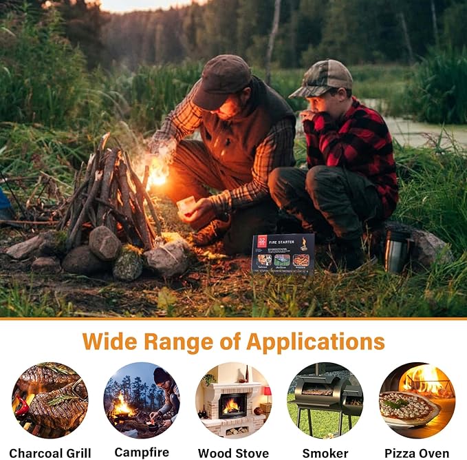 HGD Fire Starter, 64 Mini Square, Natural Fire Starters for BBQ, Campfire, Fireplace, Charcoal, Wood Stove, Chimney, Fire Pit, Grill, Smoker, Indoor Outdoor Use