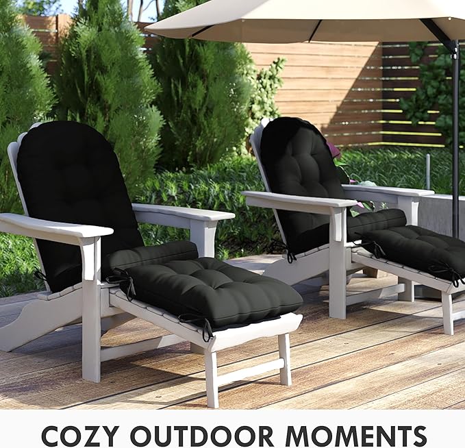 Adirondack Chair Cushion with Ottoman, Folding Adjustable Adirondack Seat Cushions, Waterproof Adirondack Patio Chair Pads for Garden, Deck, or Poolside, Large-Black-1