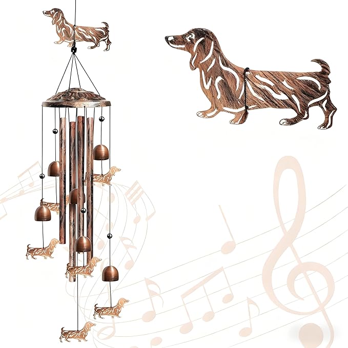 Dachshund Wind Chimes for Outside, Decorative Wind Chimes Dachshund Gifts for Women/Men, Memorial/Birthday Gifts, Garden Decor for Outside, Patio or Yard, Durable Chimes for Outdoors