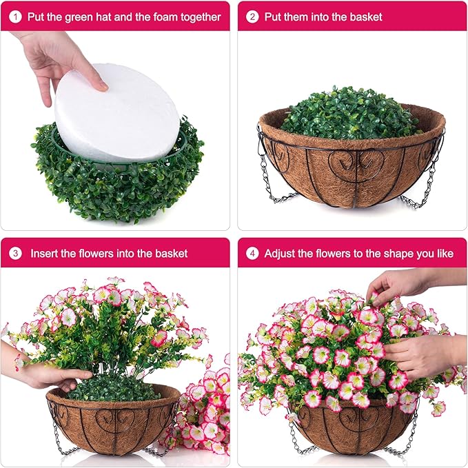 Ivydale Artificial Faux Hanging Plants Flowers Basket for Outdoor Outside Decoration, Silk Pink Morning Glory in Planter Look Real UV Resistant Fake Flowers for Spring Summer Porch Home Patio Balcony
