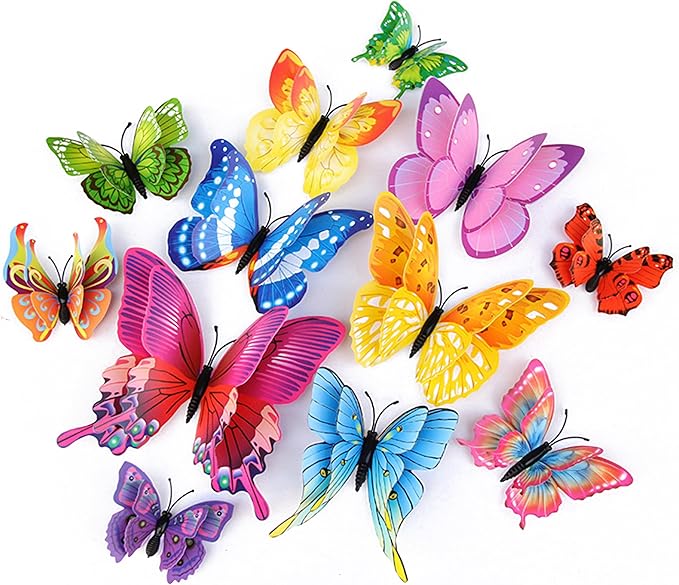 Butterfly Wall Décor 72 PCS, 3D Butterflies Stickers for Party Decorations with Magnets(Colorful, 72)