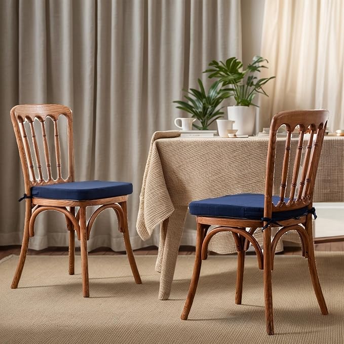 Battilo Chair Cushions for Dining Chairs with Ties, Kitchen Chair Pad with Non-Slip Backing and Removable Cover, Indoor/Outdoor Dining Seat Cushion, 16"x16"x2", Set of 4, Navy