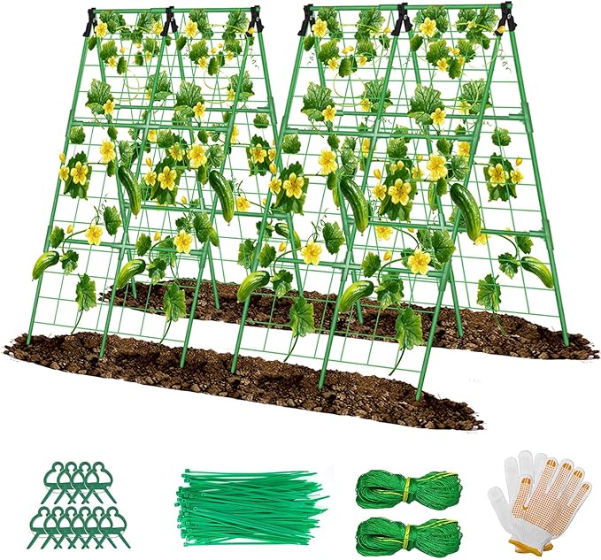2 Pack Cucumber Trellis, 34"×48" Garden Trellis for Climbing Plants Outdoor, A-Frame Vegetable Trellis for Raised Bed, Support for Tomatoes, Squash, Zucchini, Vegetables & Flowers