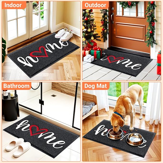 StepLively Door Mat Home Welcome Mats Outdoor and Indoor, Heavy-Duty Low-Profile Non-Slip Front Welcome Mat for Home Entrance, Outside Entry, Yard, Floor, Patio, Valentine's Day (30''x17.5'', Black)