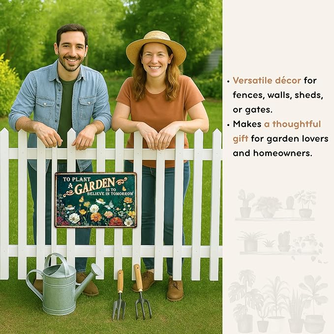 Garden Sign - Vintage Gardening Metal Signs for Outside - Patio Gardening Gifts for Women, Men, Plant Lovers, Gardeners - Home Fence Decor Outdoor Greenhouse Garden Signs - 12''x8'' Metal Sign