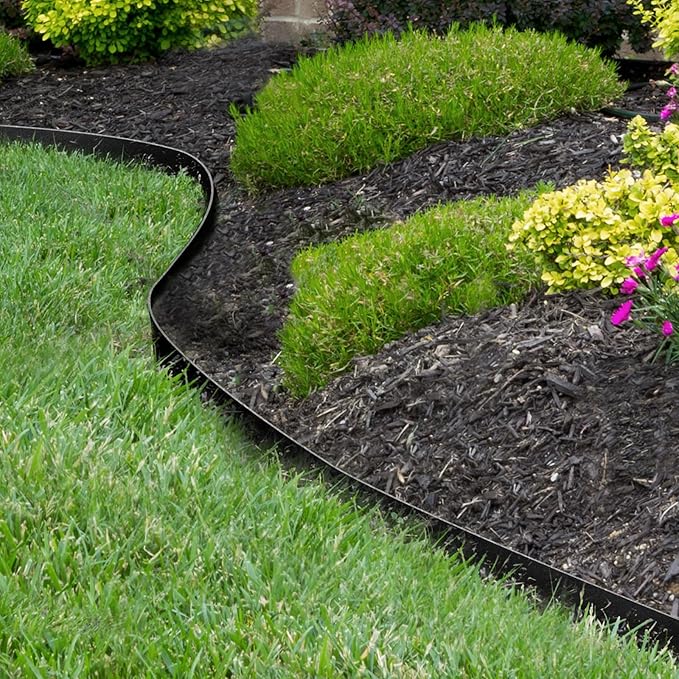 Worth Garden 10-Pack Galvanized Steel Landscape Lawn Edging - 4.5in H Black Powder Coated Bendable Metal Strips - Hammer-in Edging Border w/ 11 Clips - Yard Pathway Divider (33Ft Total)