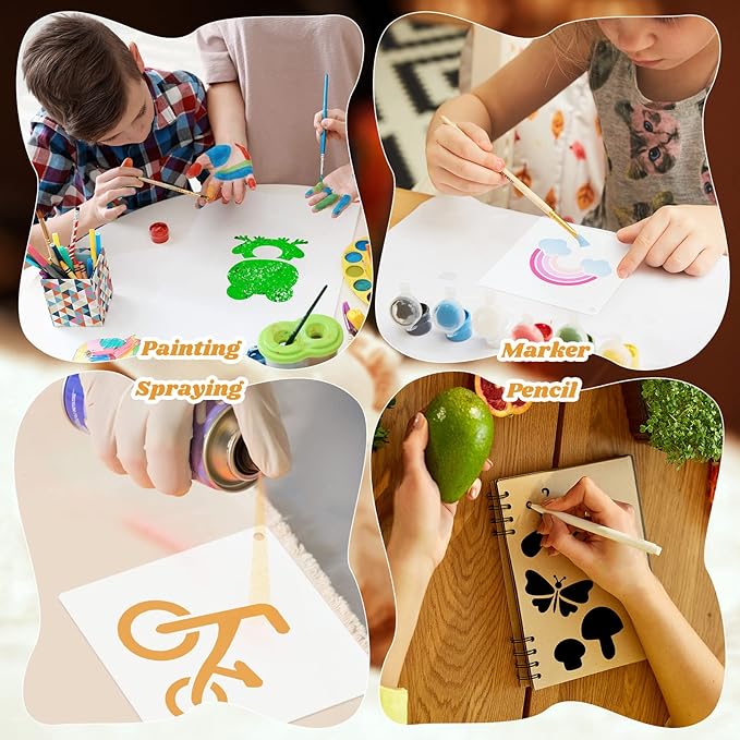 Fainne 100 Pcs 2 Inch Stencils Small Stencils for Painting on Wood Reusable Painting Templates Crafts for DIY Scrapbook, Wood, Wall, Fabric, Rock, Chalkboard, Sign(Cute Baby Animal)