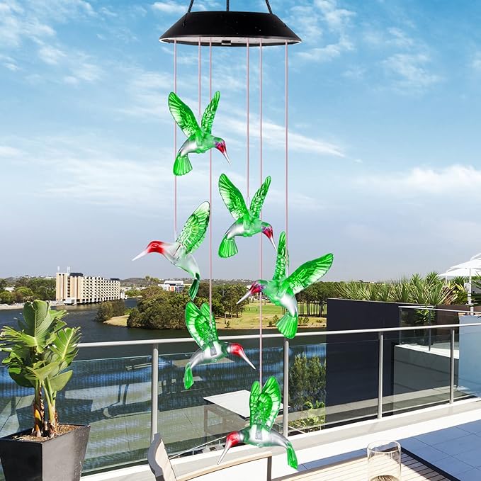 Gifts for Mom from Daughter Son Husband LED Solar Hummingbird Wind Chimes Indoor Outside Best Gifts for Mothers Day Birthday Grandma Women Who has Everything Outdoor Decor,Yard Decorations