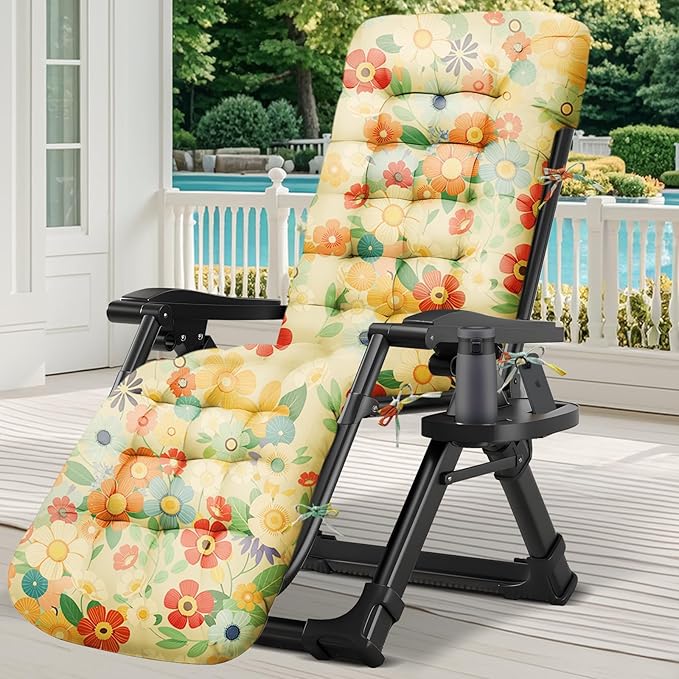 Outdoor Chaise Lounge Chair Cushion Waterproof 66 x 21 x 4 Inches Cotton Lounge Chair Cushions with Ties, Soft Thickened Lounge Chair Cushions for Indoor Outdoor Furniture (Daisy)