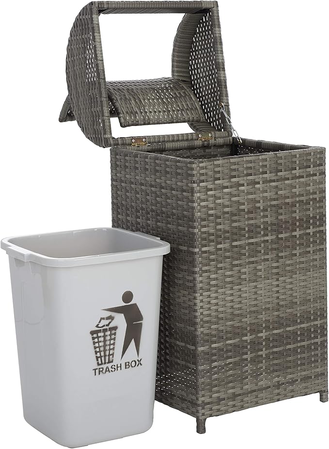 Safavieh Outdoor Collection Serapis Grey Wicker Trash Bin