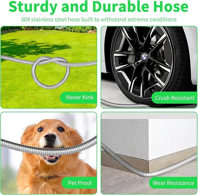 Stainless Steel Metal 75FT Garden Hose Lightweight, Puncture & Rust Proof Heavy Duty Water Hose for Yard, RV, Garden, Outdoor
