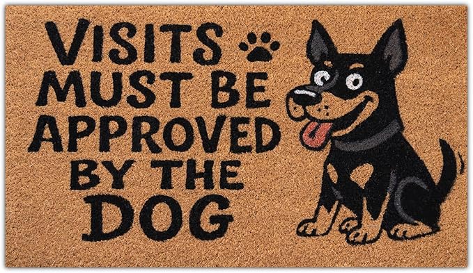 Coir Doormat Outdoor Entrance - Approved by The Dog - 17"x30" - Funny Door mats Outside - Welcome mat Funny - Indoor/Outdoor Doormat