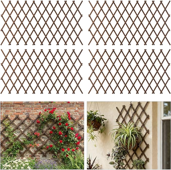 4 PCS Expandable Garden Trellis, 37" x 90" Trellis for Climbing Plants Outdoor, Wooden Lattice Fence Wall Panel Lattice Panels for Outside, for Climbing Plants Vine Ivy Rose Cucumbers Clematis
