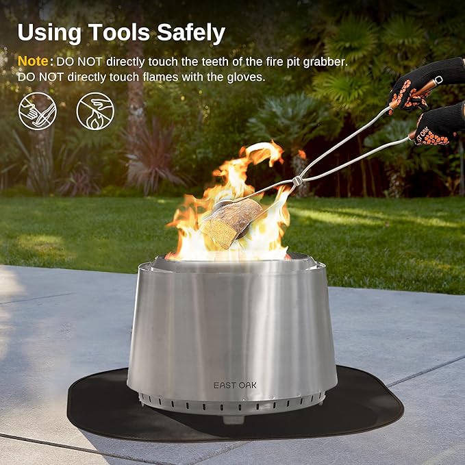 EAST OAK 2 in 1 Fire Pit Tongs and Hook 36'' Poker, Firepit Tools for Wood Fireplaces, Bonfires, Outdoor Fire Rings, Patio and Camping Accessories, with 13" Heat Resistant Gloves, 304 Stainless Steel