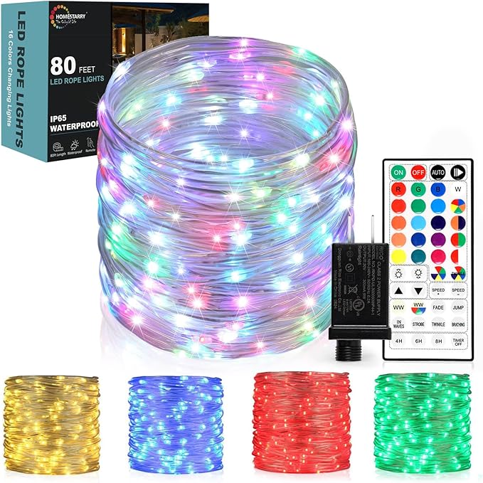 Outdoor String Lights, Rope Lights with Remote, Waterproof String Lights Outdoor Fairy Lights Twinkle Lights for Wedding, Patio, Pool, Christmas