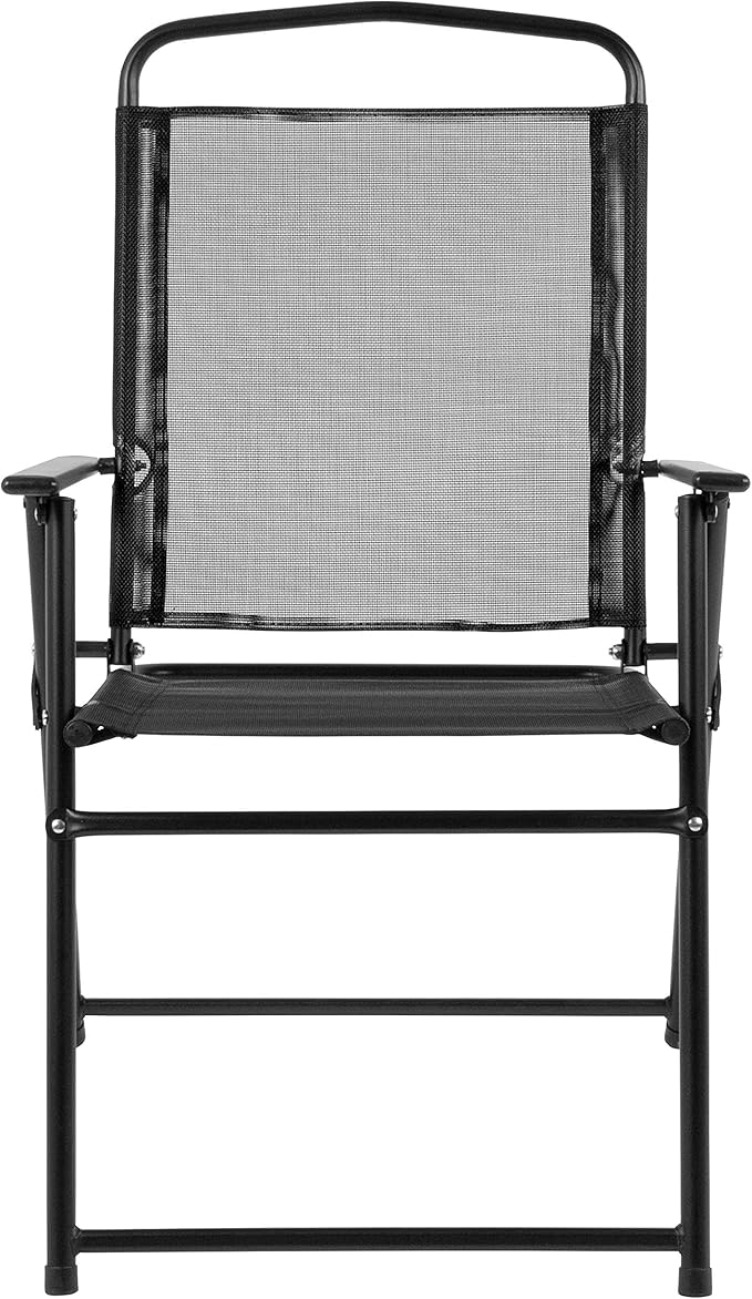 Flash Furniture Nantucket 6-Piece Patio Dining Set with Glass Table, 4 Folding Chairs, and Umbrella, Outdoor Patio Set, Black