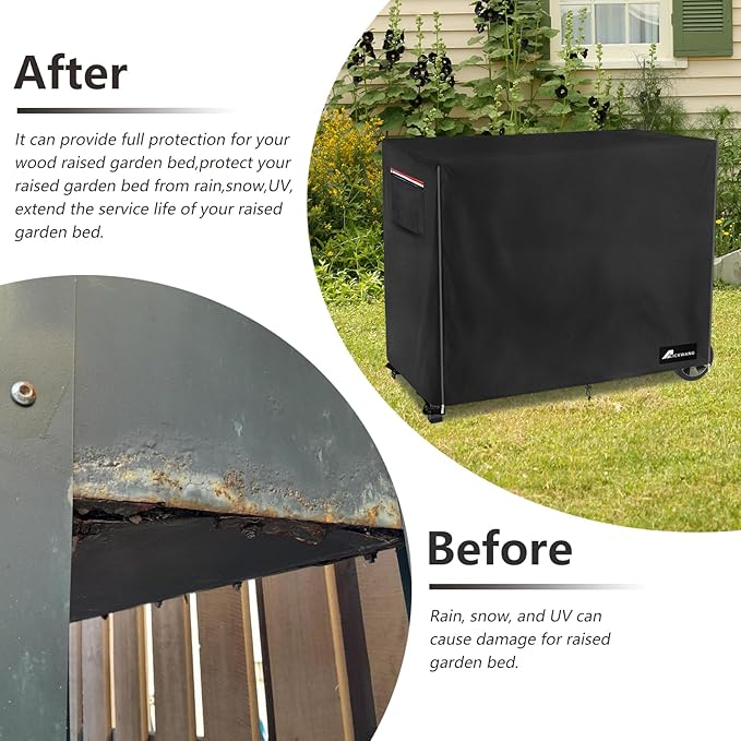 Raised Garden Bed Cover,Heavy Duty 600D Waterproof Elevated Wood Planter Box Stand Cover for Winter,Planter Raised Beds Covers (Black, 38 x 14.6 x 32)