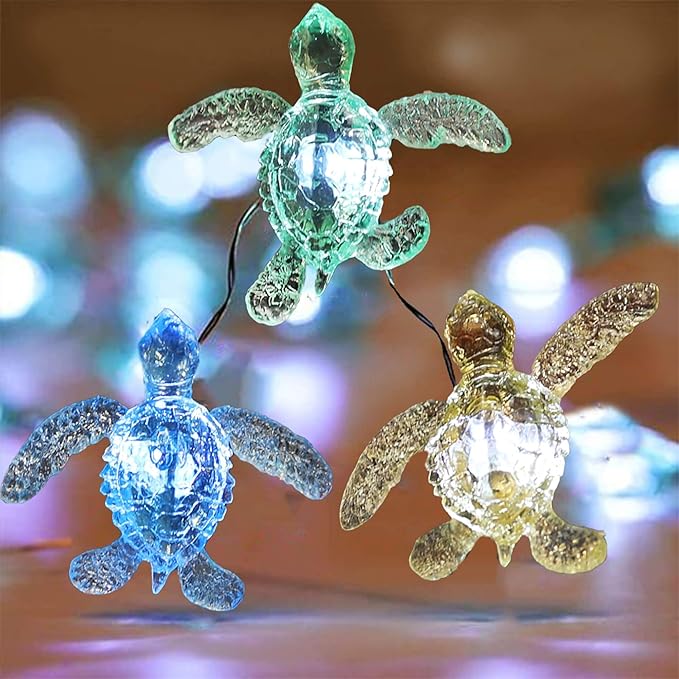 Beach Theme Outdoor Solar Sea Turtle String Lights – 40 LED 14ft Nautical Décor for Balcony, Porch, Fence - Waterproof Garden Night Lights Coastal Marine Life Décor Ocean-Inspired Lighting