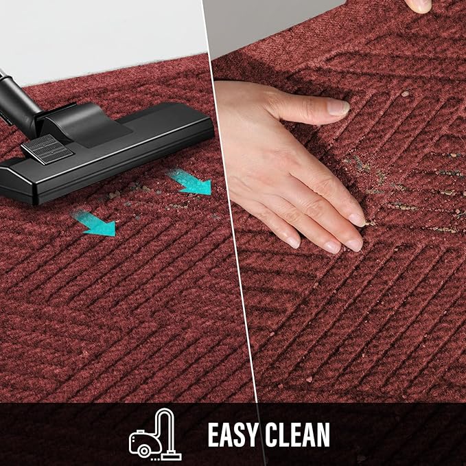 Sturdy Front Door Mat, Absorbent Muddy Dirt Resist Welcome Door Mats Outdoor Indoor, Stain and Fade Resistant, Non-Slip Rubber Backing Low Profile Doormat for Entryway, 47×32, Red